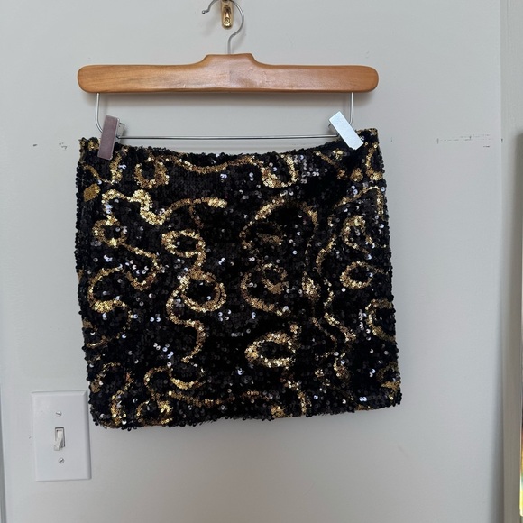 Vintage Black and Gold Sequin mini Skirt m festival art deco whimsigoth fairy - Picture 5 of 5
